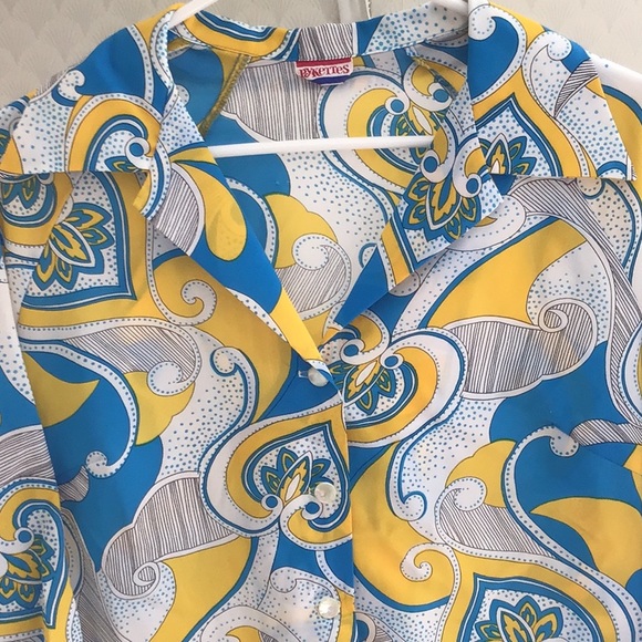 Vintage 1960 70 totally mod hip opt art psychedelic blouse - Picture 1 of 7